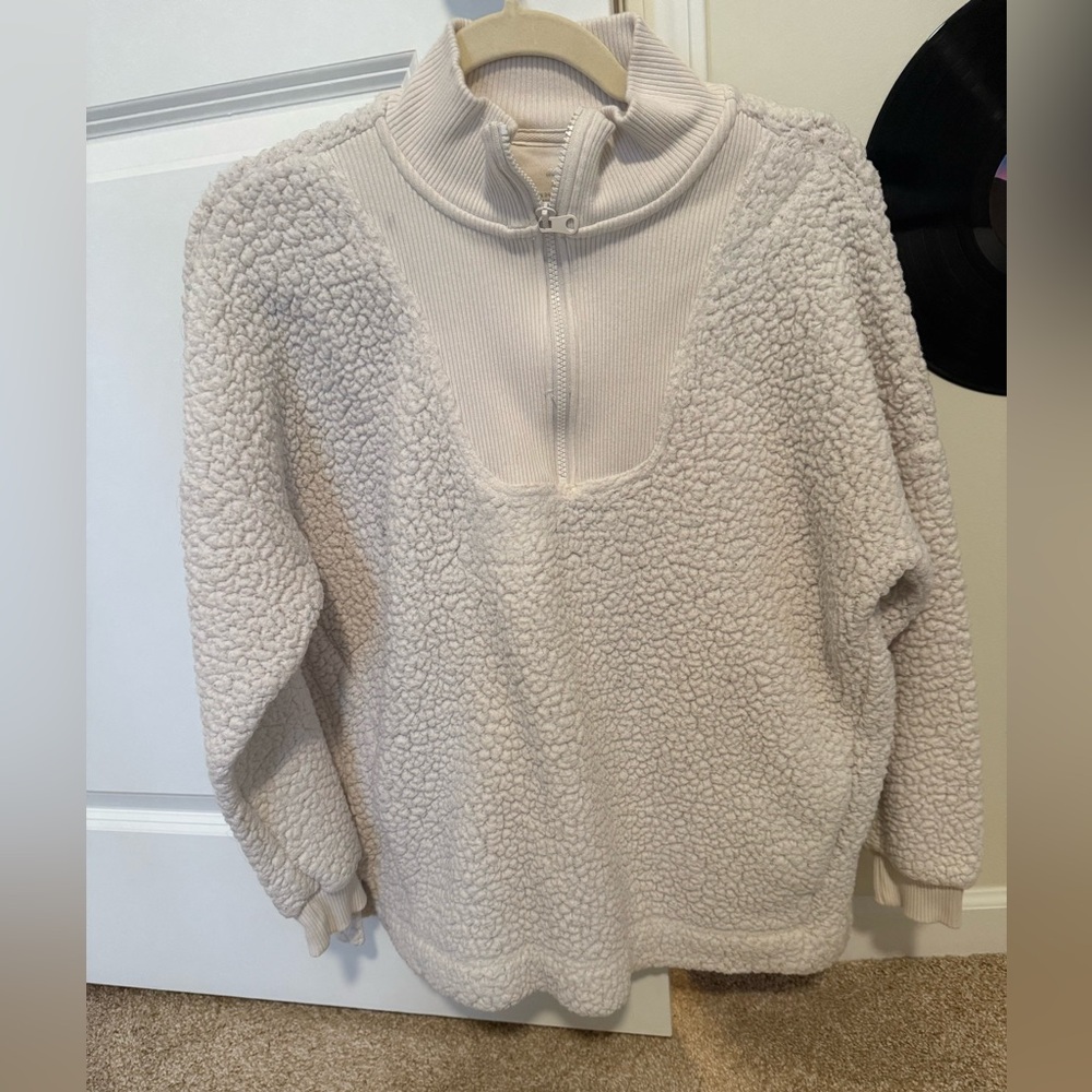 Aerie Cream Sherpa Half-Zip Pullover